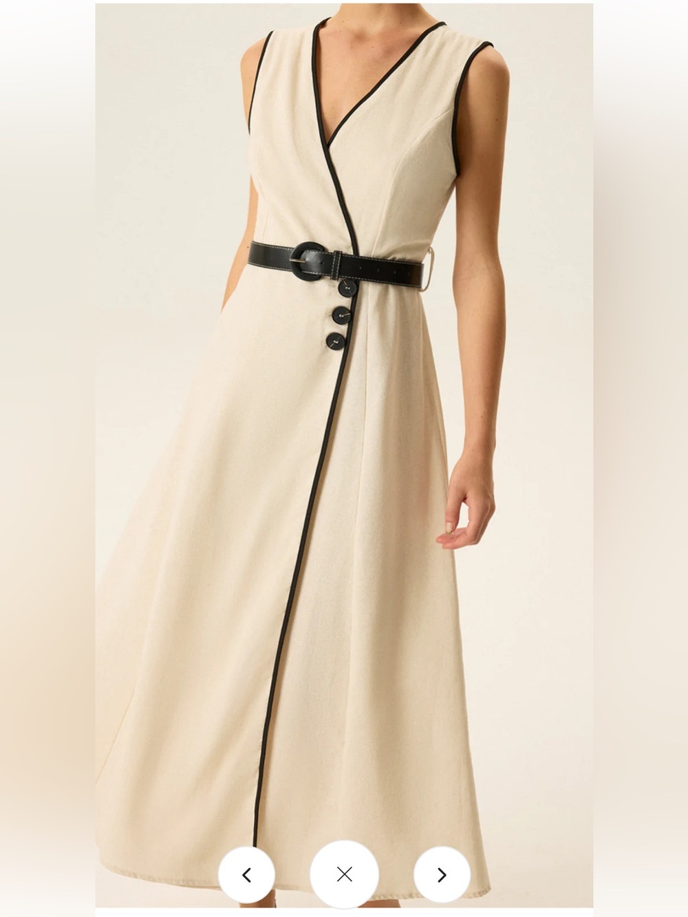 Zara Cream Midi Dress with Black Trim and Belted Detail - Picture 2 of 6